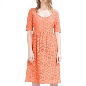 ZARA Basic Collection Coral Lace Midi Dress – Size L – Short Sleeve Fit & Flare